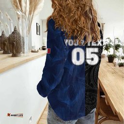 France And New Zealand Rugby Custom Women Casual Shirt Les Bleus Rooster With Maori Tiki LT05
