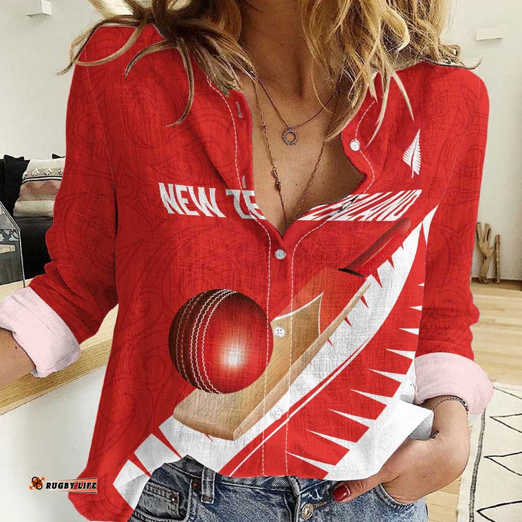 Custom New Zealand Cricket Women Casual Shirt Kiwi Birds Haka Dance Red Fern Sporty Style LT03