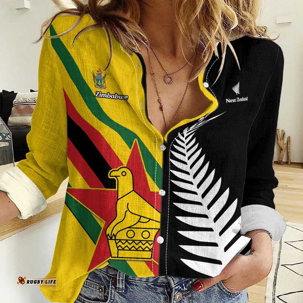 Custom New Zealand and Zimbabwe Women Casual Shirt NZ Fern Zim Flag Half Style LT14