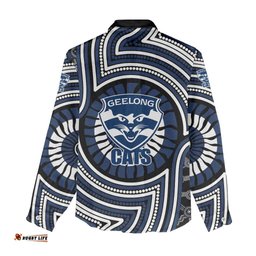 Geelong Cats Women Casual Shirt Indigenous Monochrome Dot Art Mascot Style TS04