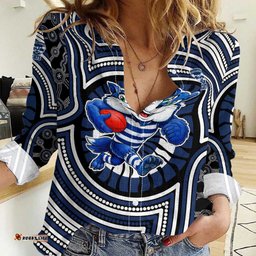 Geelong Cats Women Casual Shirt Indigenous Monochrome Dot Art Mascot Style TS04