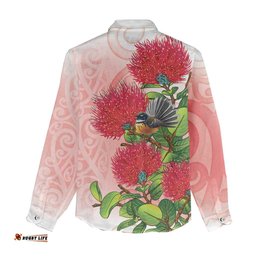 New Zealand Fantail Women Casual Shirt Maori Koru With Pohutukawa Flowers LT05