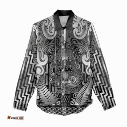Custom New Zealand Taiaha Maori Women Casual Shirt Kiwikiwi Minimalist Silver Fern Tukutuku Motif LT9
