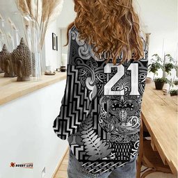Custom New Zealand Taiaha Maori Women Casual Shirt Kiwikiwi Minimalist Silver Fern Tukutuku Motif LT9