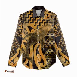 Humpback Whale Matariki New Zealand Women Casual Shirt NZ Maori Paikea Poutama Luxury Gold LT14