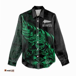 New Zealand Lawn Bowls Custom Women Casual Shirt Green Maori Warrior Tribal Silver Fern LT9