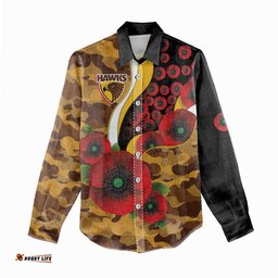 Hawthorn Hawks ANZAC Personalised Women Casual Shirt Lest We Forget Poppy Camo LT9