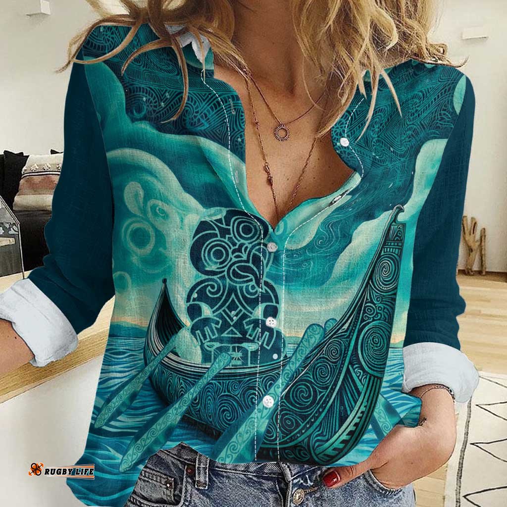 Personalised New Zealand Waitangi Day Women Casual Shirt Hei Tiki With Maori Waka - Whakarare Pattern LT14
