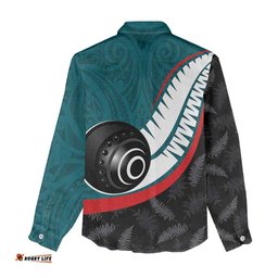 Personalised Aotearoa Lawn Bowls Women Casual Shirt Maori and Silver Fern Sporty Style Teal Color LT03