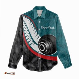 Personalised Aotearoa Lawn Bowls Women Casual Shirt Maori and Silver Fern Sporty Style Teal Color LT03