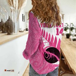 New Zealand Lawn Bowls Breast Cancer Custom Women Casual Shirt Aotearoa Maori Silver Fern Pink Ribbon LT14