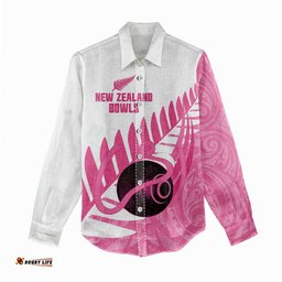 New Zealand Lawn Bowls Breast Cancer Custom Women Casual Shirt Aotearoa Maori Silver Fern Pink Ribbon LT14