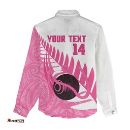 New Zealand Lawn Bowls Breast Cancer Custom Women Casual Shirt Aotearoa Maori Silver Fern Pink Ribbon LT14