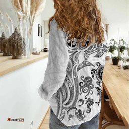 New Zealand Sea Animals with Maori Tribal Tattoo Women Casual Shirt White Color LT03