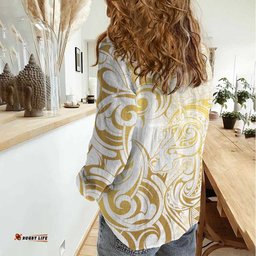 Gold And White Aoteara Horse Racing Women Casual Shirt NZ Maori Pattern LT14
