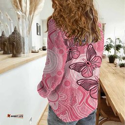 Personalized Pink Butterfly Spirit Women Casual Shirt Australias Breast Cancer Awareness LT9