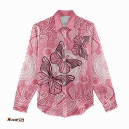 Personalized Pink Butterfly Spirit Women Casual Shirt Australias Breast Cancer Awareness LT9