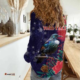 Tui Meri Kirihimete Personalised Women Casual Shirt Pohutukawa Flowers Blue Motif LT9