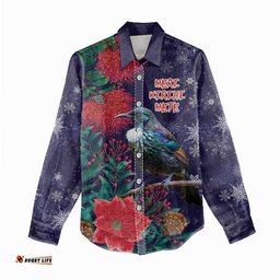 Tui Meri Kirihimete Personalised Women Casual Shirt Pohutukawa Flowers Blue Motif LT9