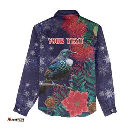 Tui Meri Kirihimete Personalised Women Casual Shirt Pohutukawa Flowers Blue Motif LT9