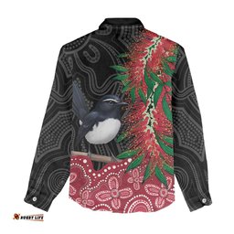 Willie wagtail Australia Women Casual Shirt Aussie Bottlebrushes Aboriginal Art LT14