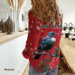 Tui Meri Kirihimete Personalised Women Casual Shirt Pohutukawa Flowers Red Motif LT9