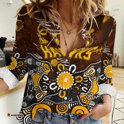 Personalized Hawthorn Hawks Women Casual Shirt Aboriginal Dot Painting Graffiti Style TS04