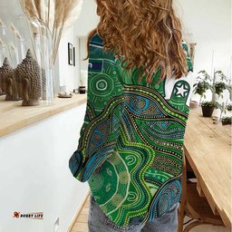 Torres Strait Islands Women Casual Shirt Indigenous Ocean Wave Dot Green Color TS04