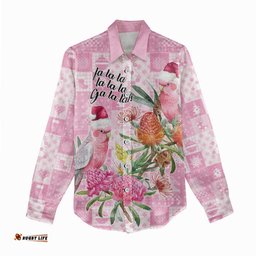 Sweet Pink Cockatoos Aussie Santa Women Casual Shirt Australia Christmas Vibes LT9