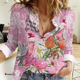 Sweet Pink Cockatoos Aussie Santa Women Casual Shirt Australia Christmas Vibes LT9