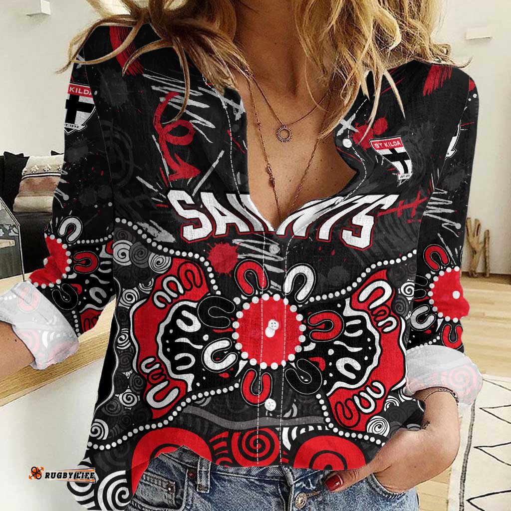 Personalized St Kilda Saints Women Casual Shirt Aboriginal Dot Painting Graffiti Style TS04