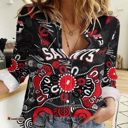 Personalized St Kilda Saints Women Casual Shirt Aboriginal Dot Painting Graffiti Style TS04