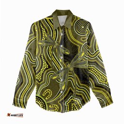 Yellow Indigenous Dragonfly Australia Women Casual Shirt Aboriginal Art LT14