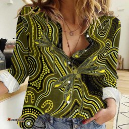 Yellow Indigenous Dragonfly Australia Women Casual Shirt Aboriginal Art LT14