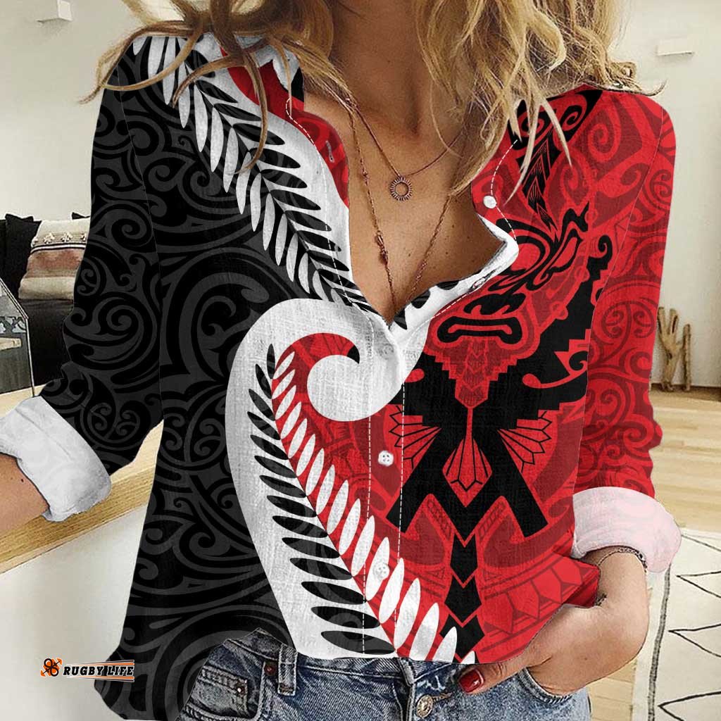 Silver Fern Koru Swirls with Maori Ta Moko Women Casual Shirt LT9