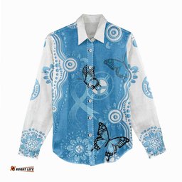 World Diabetes Day Australia Women Casual Shirt Blue Ribbon Butterfly Aboriginal Art LT14