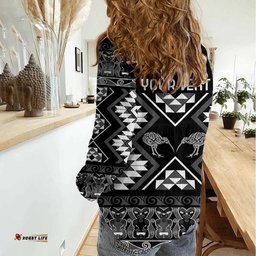 Personalised Taniko Motifs Aotearoa Women Casual Shirt Waitangi Kowhaiwhai Kiwi - Monochrome LT7
