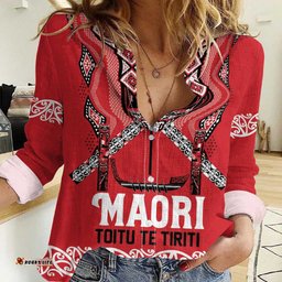 Toitu Te Tiriti Waitangi Women Casual Shirt Red Wharenui House LT9