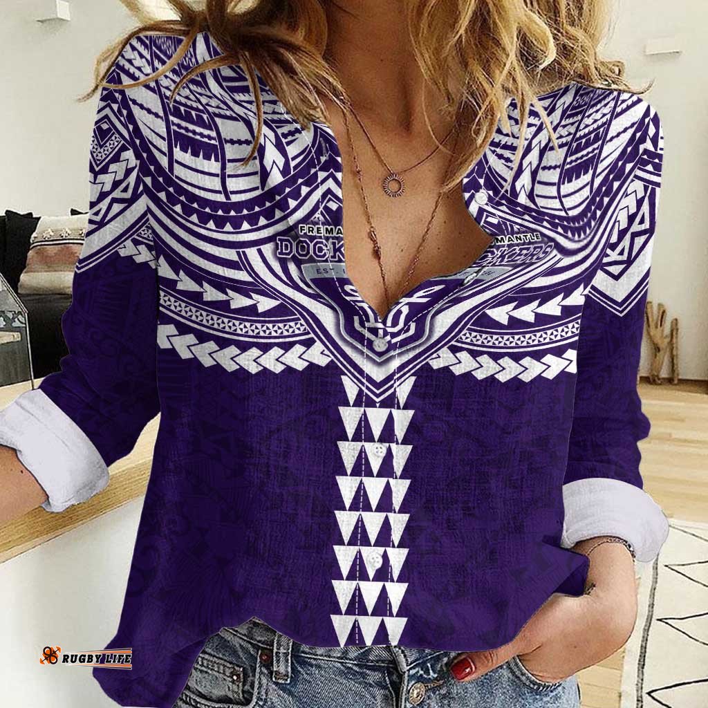 Personalized Fremantle Dockers Women Casual Shirt Polynesian Tribal Pattern Heritage Football TS04