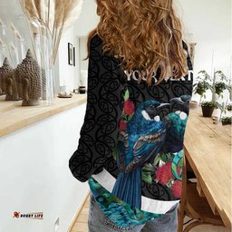 Personalised Valentine's Day New Zealand Women Casual Shirt Tui Bird Couple Kowhaiwhai Mix Pohutukawa LT14