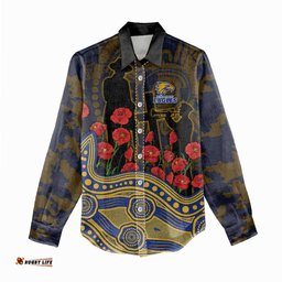West Coast Eagles ANZAC Day Women Casual Shirt Indigenous Dot Art with Poppy Flower Tribute TS04