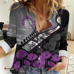 Personalised Remembering ANZAC Lest We Forget Women Casual Shirt Vintage Film Frame Memorial Purple Poppy LT9