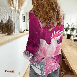 Pink Cockatoo Australia Christmas Women Casual Shirt Grevillea Eucalyptus Blossoms LT14