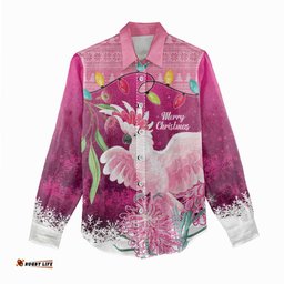Pink Cockatoo Australia Christmas Women Casual Shirt Grevillea Eucalyptus Blossoms LT14