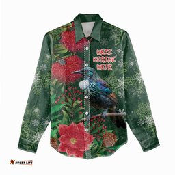 Tui Meri Kirihimete Personalised Women Casual Shirt Pohutukawa Flowers Green Motif LT9