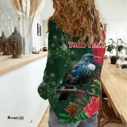 Tui Meri Kirihimete Personalised Women Casual Shirt Pohutukawa Flowers Green Motif LT9