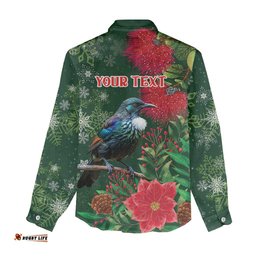 Tui Meri Kirihimete Personalised Women Casual Shirt Pohutukawa Flowers Green Motif LT9