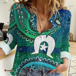 Torres Strait Islands Women Casual Shirt Dhari Emblem Vibrant Teal Indigenous TS04