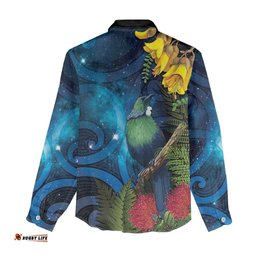 Tui Bird New Zealand Starry Sky Women Casual Shirt Maori Koru LT7