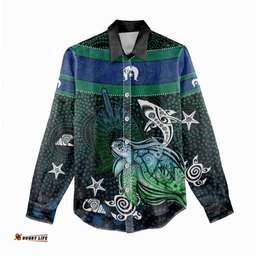 Torres Strait Islands Sea Turtle and Dhari Women Casual Shirt Oceanic Indigenous Dotwork Tribal Illustration TS04